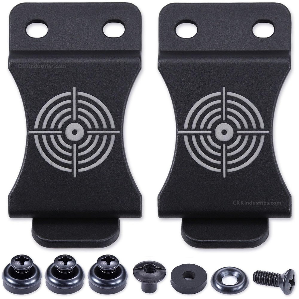 KYDEX Belt Clip for Holsters & Sheaths (w/Bullseye Target Engraving) - (Fits 1.50in Belts) - (Inside-The-Waistband/IWB) - (USA Made) - (w/Mounting Hardware) - (2 Pack)