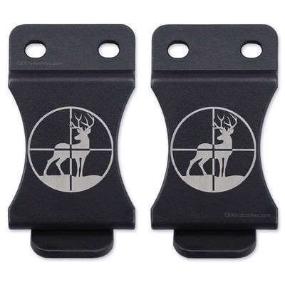 KYDEX Belt Clip for Holsters & Sheaths (w/Crosshair Buck Engraving) - (Fits 1.50in Belts) - (Inside-The-Waistband/IWB) - (USA Made) - (2 Pack)
