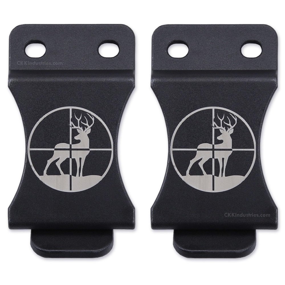 KYDEX Belt Clip for Holsters & Sheaths  (w/Crosshair Buck Engraving) - (Fits 1.50in Belts) - (Inside-The-Waistband/IWB) - (USA Made) - (2 Pack)
