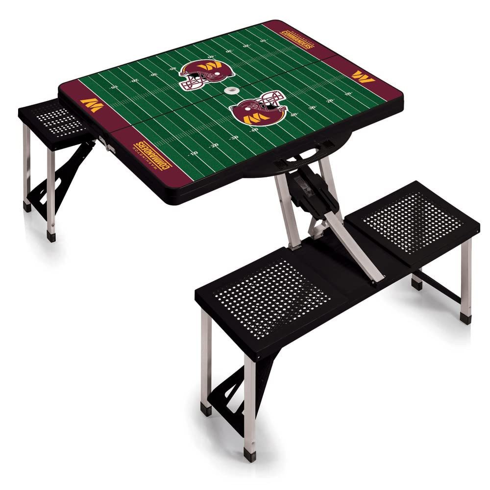 PICNIC TIME NFL Washington Commanders Football Field Folding Picnic Table, Camping Table, Outdoor Table with Umbrella Hole