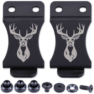KYDEX Belt Clip for Holsters & Sheaths (w/Buck Engraving) - (Fits 1.50in Belts) - (Inside-The-Waistband/IWB) - (USA Made) - (w/Mounting Hardware) - (2 Pack)
