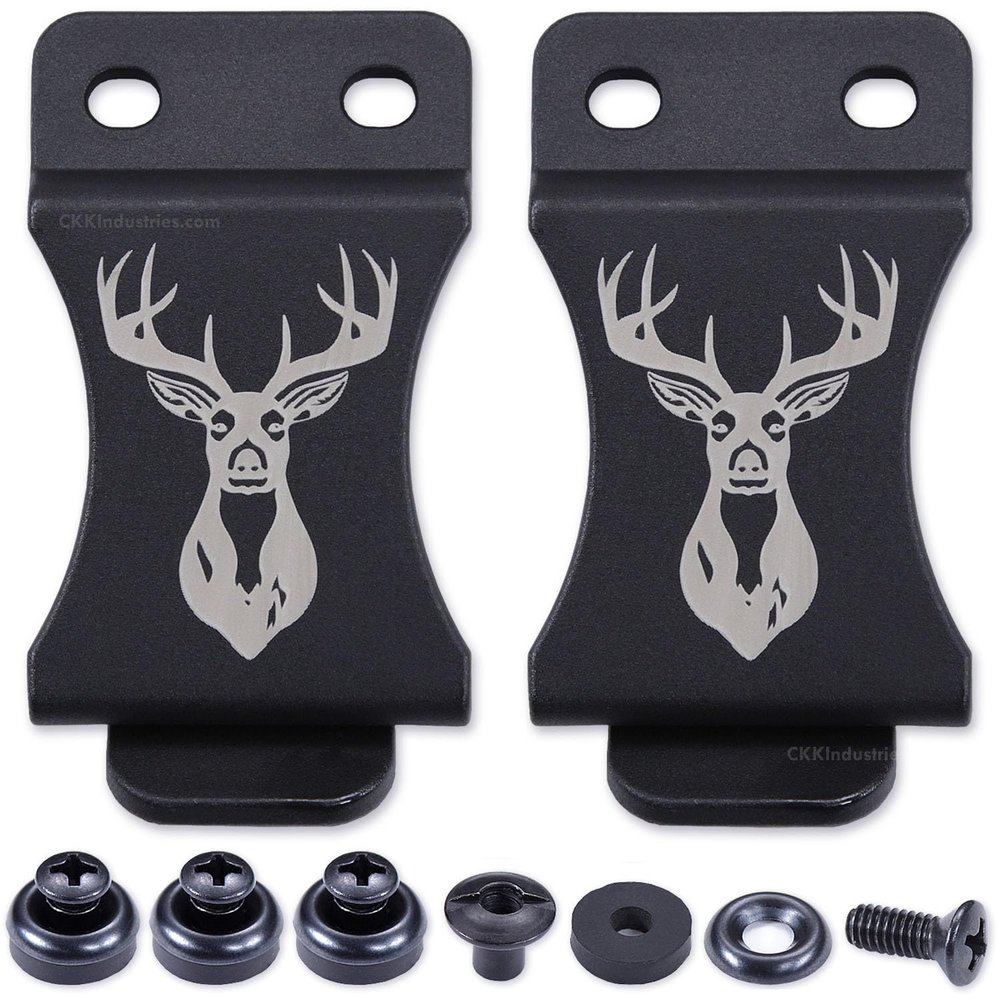 KYDEX Belt Clip for Holsters & Sheaths (w/Buck Engraving) - (Fits 1.50in Belts) - (Inside-The-Waistband/IWB) - (USA Made) - (w/Mounting Hardware) - (2 Pack)
