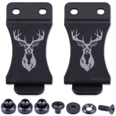 KYDEX Belt Clip for Holsters & Sheaths (w/Buck Engraving) - (Fits 1.75in Belts) - (Inside-The-Waistband/IWB) - (USA Made) - (w/Mounting Hardware) - (2 Pack)