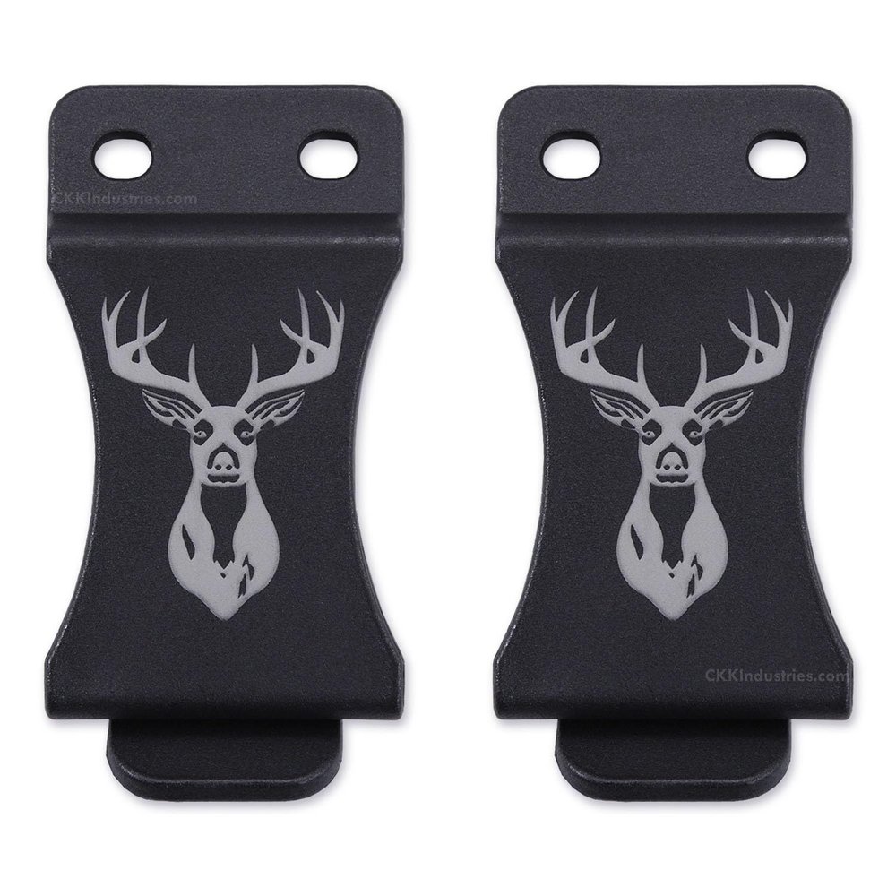 KYDEX Belt Clip for Holsters & Sheaths  (w/Buck Engraving) - (Fits 1.75in Belts) - (Inside-The-Waistband/IWB) - (USA Made) - (2 Pack)