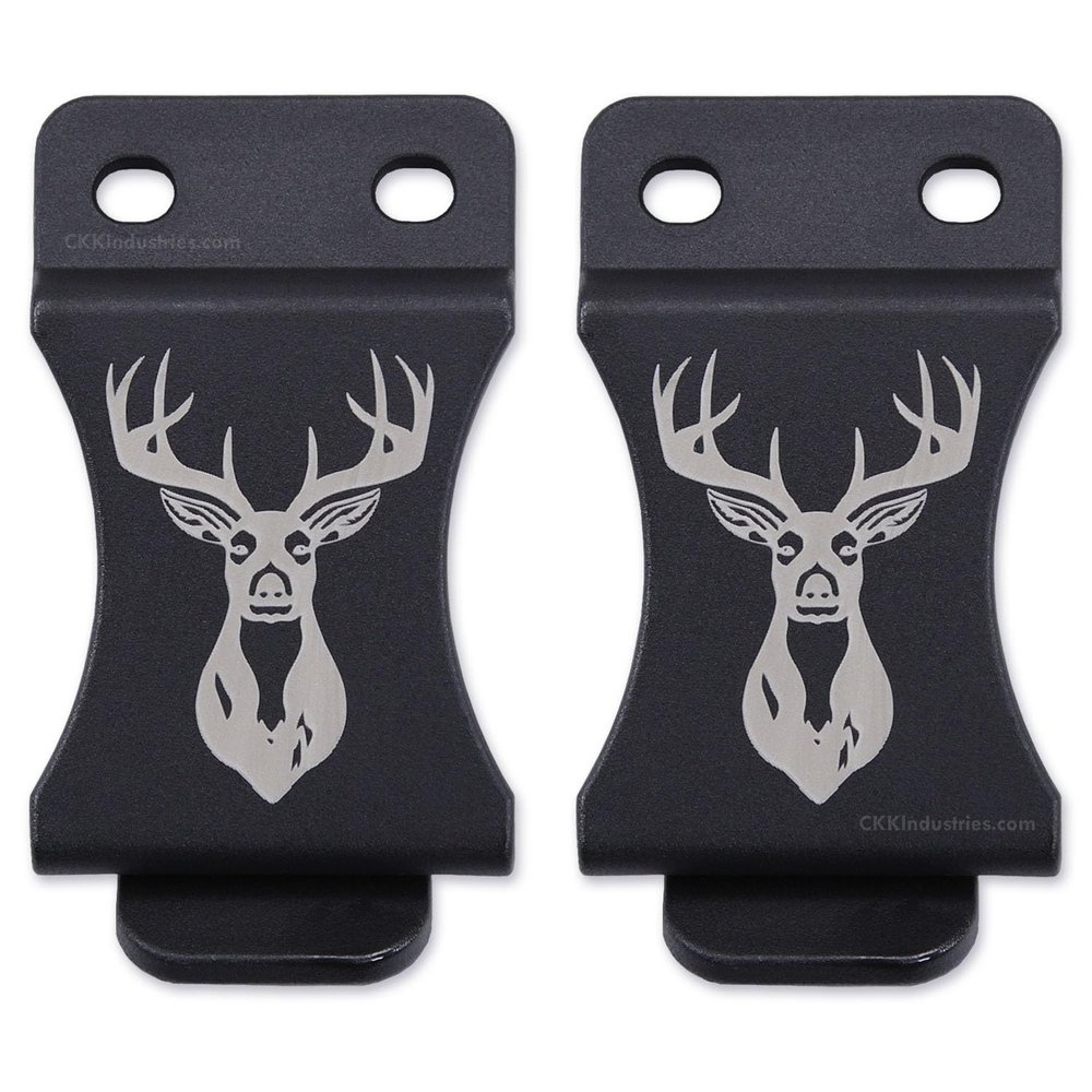 KYDEX Belt Clip for Holsters & Sheaths  (w/Buck Engraving) - (Fits 1.50in Belts) - (Inside-The-Waistband/IWB) - (USA Made) - (2 Pack)
