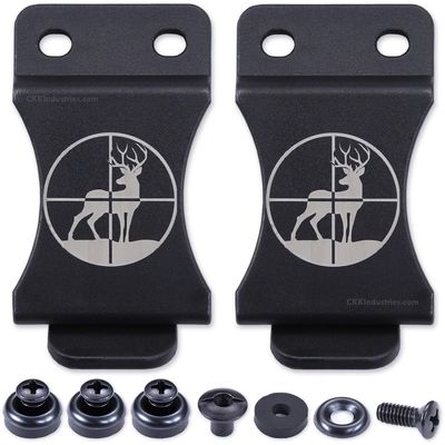 KYDEX Belt Clip for Holsters & Sheaths (w/Crosshair Buck Engraving) - (Fits 1.50in Belts) - (Inside-The-Waistband/IWB) - (USA Made) - (w/Mounting Hardware) - (2 Pack)