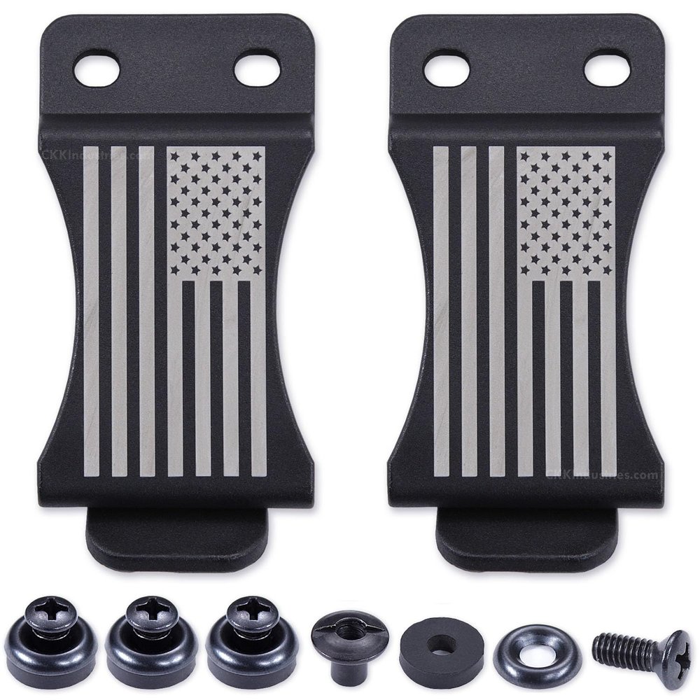 HolsterSmith KYDEX Belt Clip for Holsters & Sheaths (FOMI Design - w/USA Flag Engraving) - (Fits 1.75in Belts) - (Inside-The-Waistband/IWB) - (USA Made) - (w/Mounting Hardware) - (2 Pack)