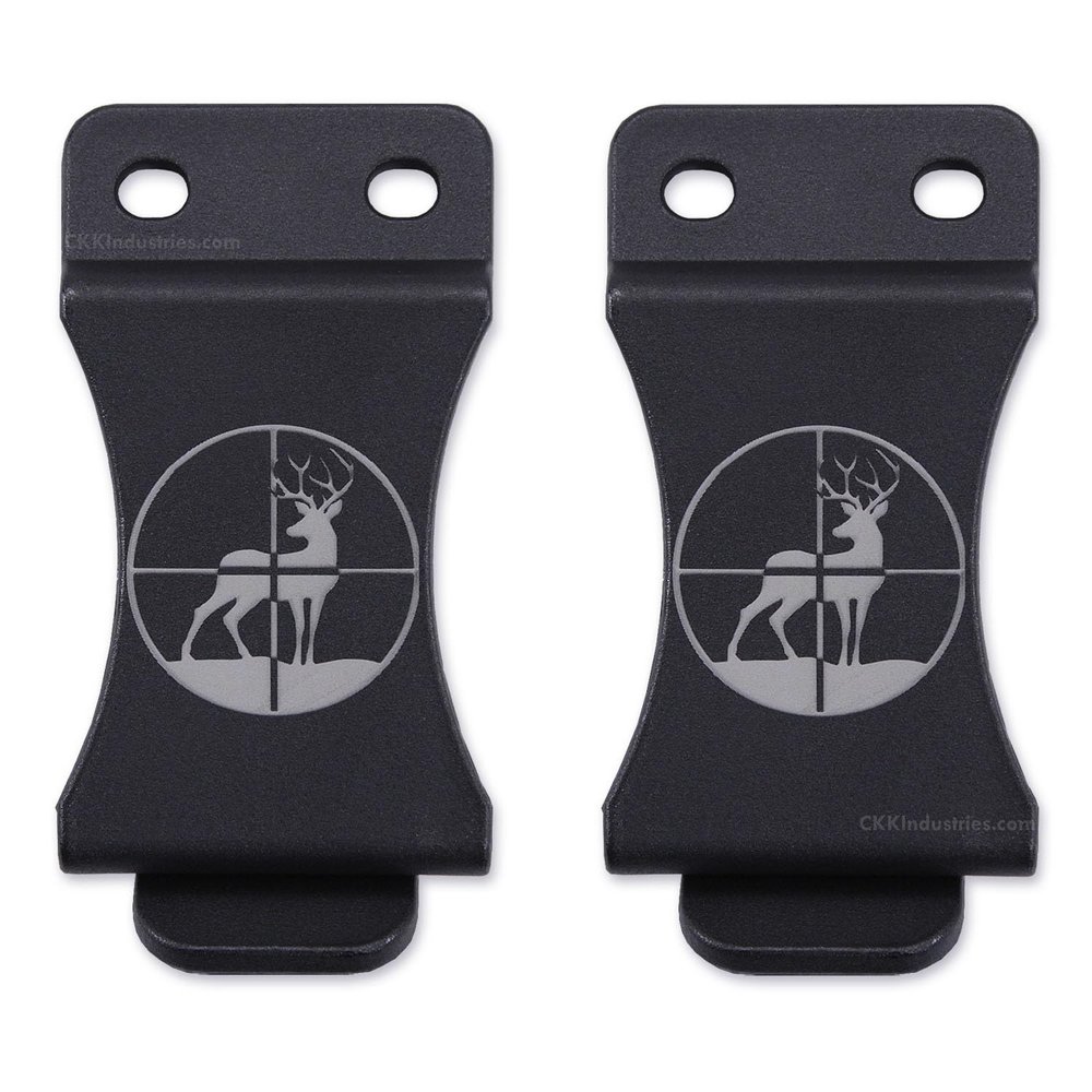 KYDEX Belt Clip for Holsters & Sheaths  (w/Crosshair Buck Engraving) - (Fits 1.75in Belts) - (Inside-The-Waistband/IWB) - (USA Made) - (2 Pack)