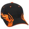Ashen Fane Flame Design 6 Panel Structured Low Profile Brushed Cotton Twill Baseball Hat, Blk/B.Org/B.Org view 1