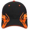 Ashen Fane Flame Design 6 Panel Structured Low Profile Brushed Cotton Twill Baseball Hat, Blk/B.Org/B.Org view 2
