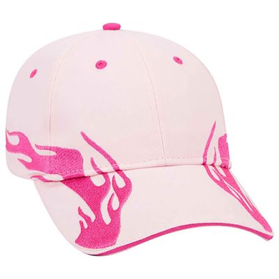 Ashen Fane Flame Design 6 Panel Structured Low Profile Brushed Cotton Twill Baseball Hat, S.Pnk/H.Pnk/H.Pnk
