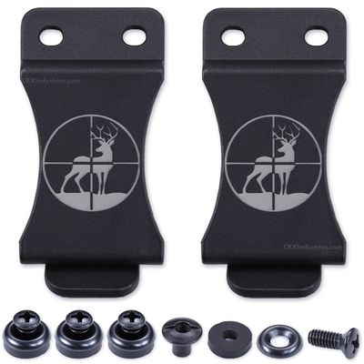 KYDEX Belt Clip for Holsters & Sheaths (w/Crosshair Buck Engraving) - (Fits 1.75in Belts) - (Inside-The-Waistband/IWB) - (USA Made) - (w/Mounting Hardware) - (2 Pack)