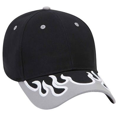 Ashen Fane Flame Design 6 Panel Structured Low Profile Brushed Cotton Twill Baseball Hat, Blk/Gry/Wht