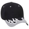 Ashen Fane Flame Design 6 Panel Structured Low Profile Brushed Cotton Twill Baseball Hat, Blk/Gry/Wht view 1