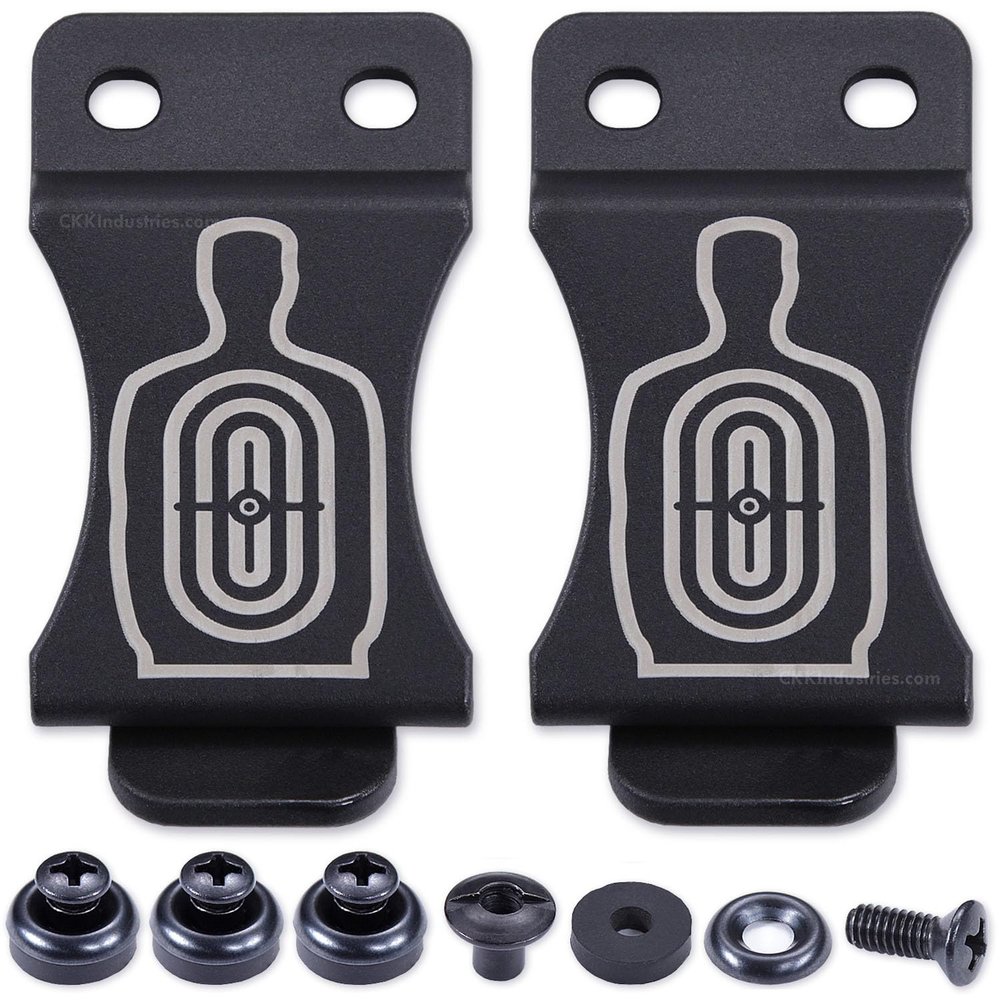 KYDEX Belt Clip for Holsters & Sheaths (w/Silhouette Target Engraving) - (Fits 1.50in Belts) - (Inside-The-Waistband/IWB) - (USA Made) - (w/Mounting Hardware) - (2 Pack)