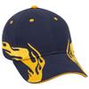 Ashen Fane Flame Design 6 Panel Structured Low Profile Brushed Cotton Twill Baseball Hat, NVY/Gld/Gld view 1