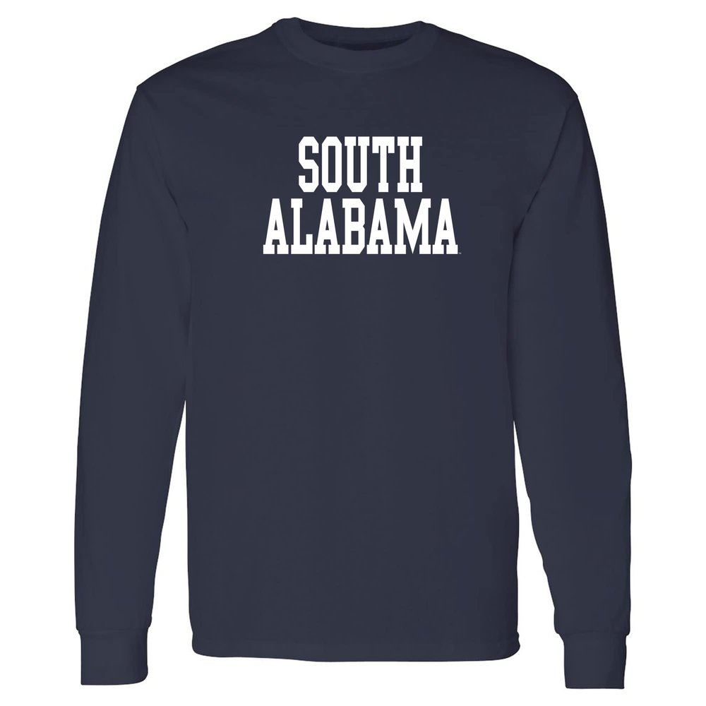 AL01 - South Alabama Jaguars Basic Block Long Sleeve T Shirt - 3X-Large - Navy