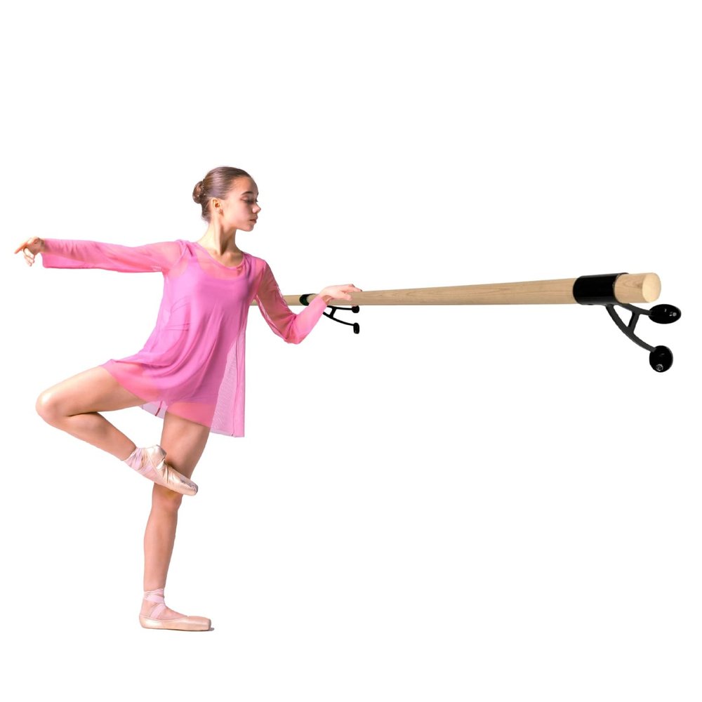 Ballet Barre 4 FT Long 2.0 Diameter Black Brackets A, for Kids and Adults, Wall Mounted Premium Ballet Bar Strong American Wood Home/Studio Ballet Barre, Dance Bar, Stretch Bar, Dancing/Stretching