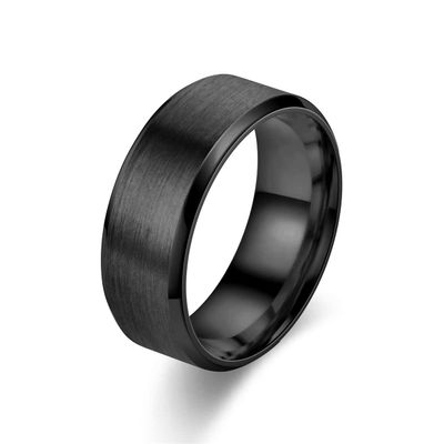 Classic 8mm Stainless Steel Men Rings Rose Gold Color Brushed Surface Wedding Band Unisex Engagement Jewelry Gifts F98R9 (Black Color-8)