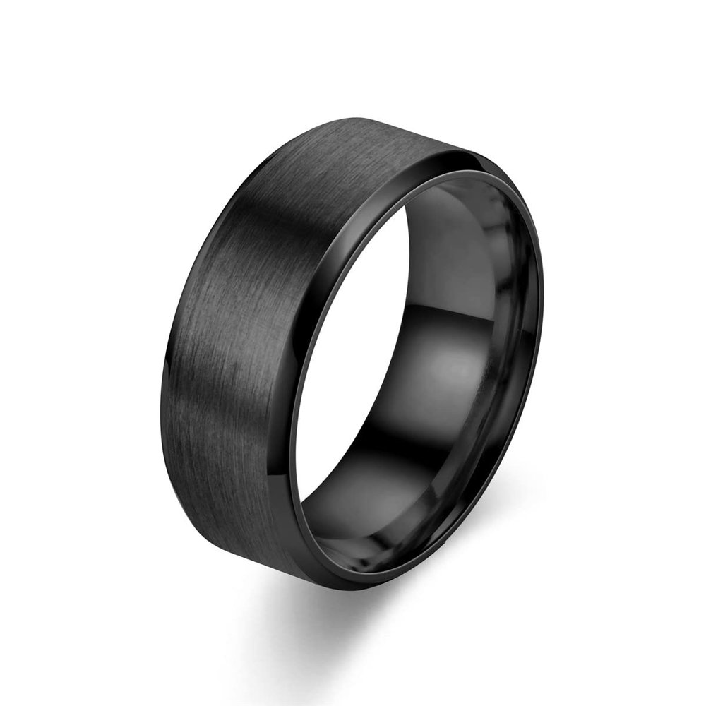 Classic 8mm Stainless Steel Men Rings Rose Gold Color Brushed Surface Wedding Band Unisex Engagement Jewelry Gifts F98R9 (Black Color-8)