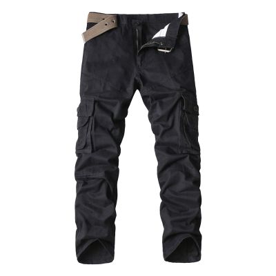 Men's Outdoor Cargo Trousers Multi-Pocket Casual Cotton Pants with No Belt Tactical Military Army Hiking Slacks (Black,32)