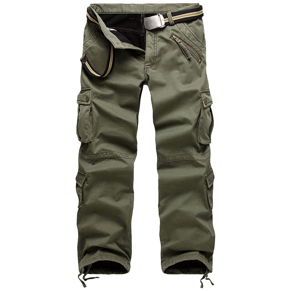 Men's Loose Cargo Slacks Multi-Pocket Fleece Lined Winter Warm Cotton Pants Outdoor Tactical Military Trousers (ArmyGreen,40)