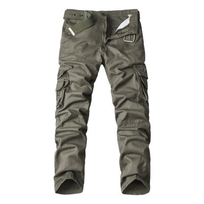 Men's Outdoor Cargo Trousers Multi-Pocket Casual Cotton Pants with No Belt Tactical Military Army Hiking Slacks (Grey,32)