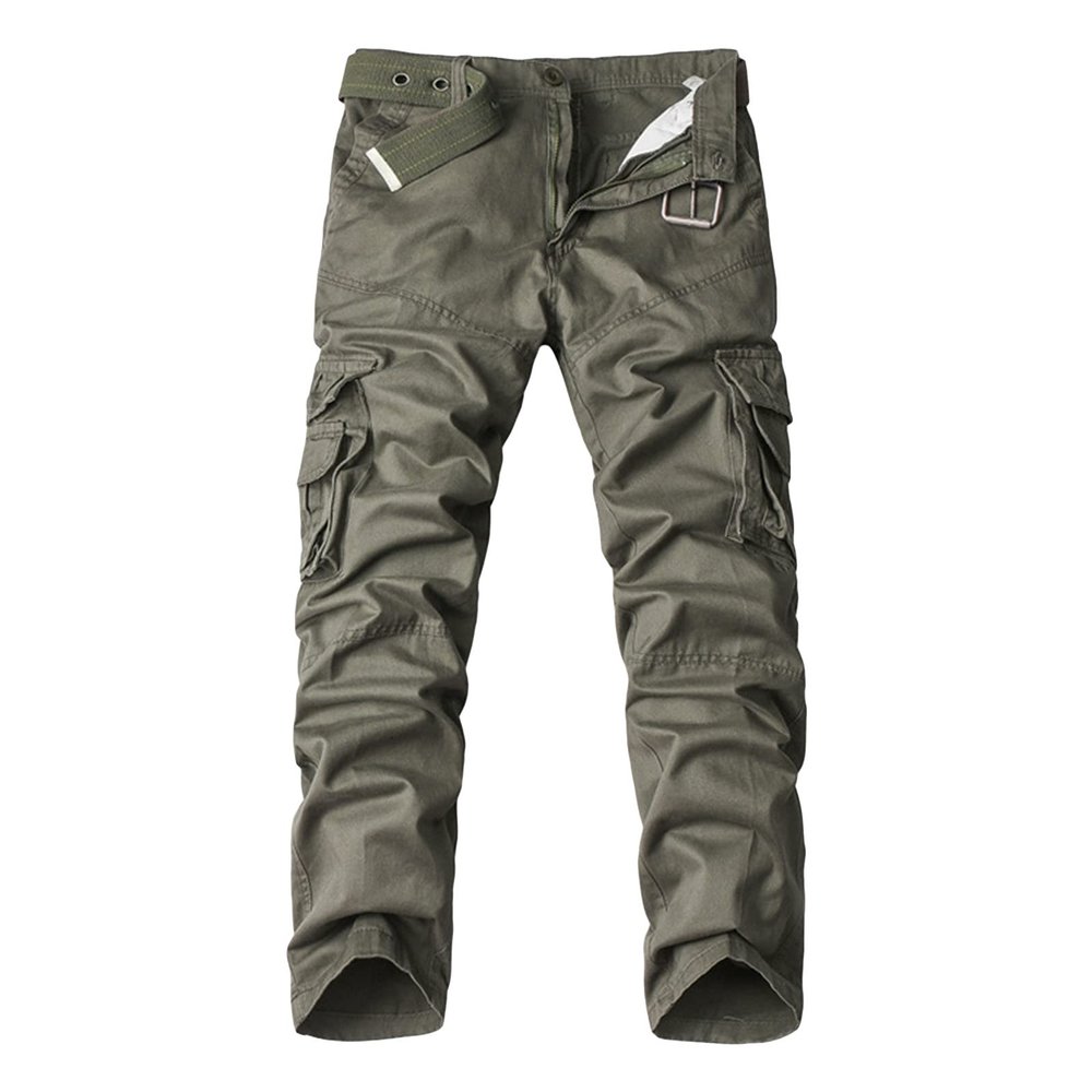 Men's Outdoor Cargo Trousers Multi-Pocket Casual Cotton Pants with No Belt Tactical Military Army Hiking Slacks (Grey,32)