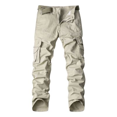 Men's Outdoor Cargo Trousers Multi-Pocket Casual Cotton Pants with No Belt Tactical Military Army Hiking Slacks (Light Yellow,29)