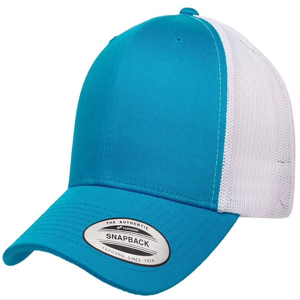 The Hat Pros Yupoong Classic Premium Mesh 6 Panel Retro Trucker Cap | Mid Profile Snapback | OSFA (Turquoise/White)