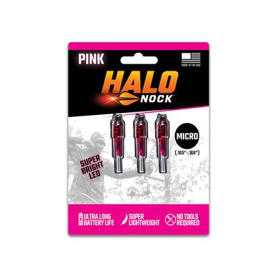 Halo Nock Micro Lighted Nocks for Archery & Bowhunting, Fits .165-.166 Internal Diameter Arrows, Pink, 3-Pack