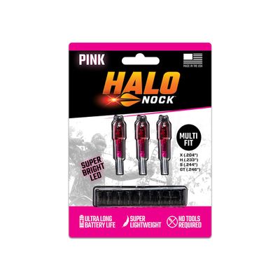 Halo Nock FIT Lighted Nocks for Archery & Bowhunting, Fits .204, .233, & .244-.246 Internal Diameter Arrows, Pink, 3-Pack