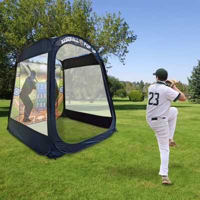 MACCABI Art 8' Pop-Up Baseball/Softball Practice Trainer with Built-in Hitting and Pitching Backdrop, Batting Tee for Children and Adults