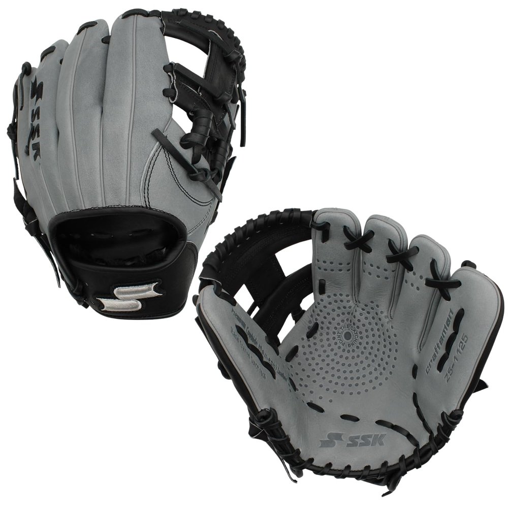 SSK Z5 Craftsman Infield Baseball Glove 11.25 - 11.5 - 11.75 - 12 Right & Left Hand Throw (Grey/Black - I Web, 11.25" - Right Hand Throw)