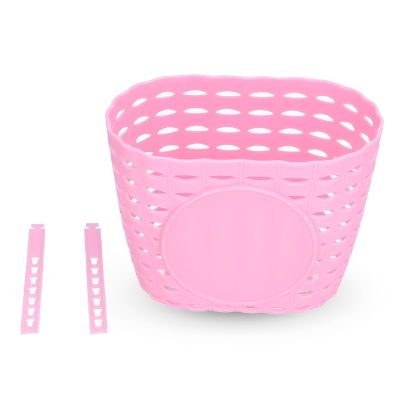 HERCHR Kids Bike Basket, Plastic Bicycle Basket, Front Handlebar Mount, Pink, Large, 12 x 15 x 20cm / 4.7 x 5.9 x 7.9inch, 10 lbs Load Capacity