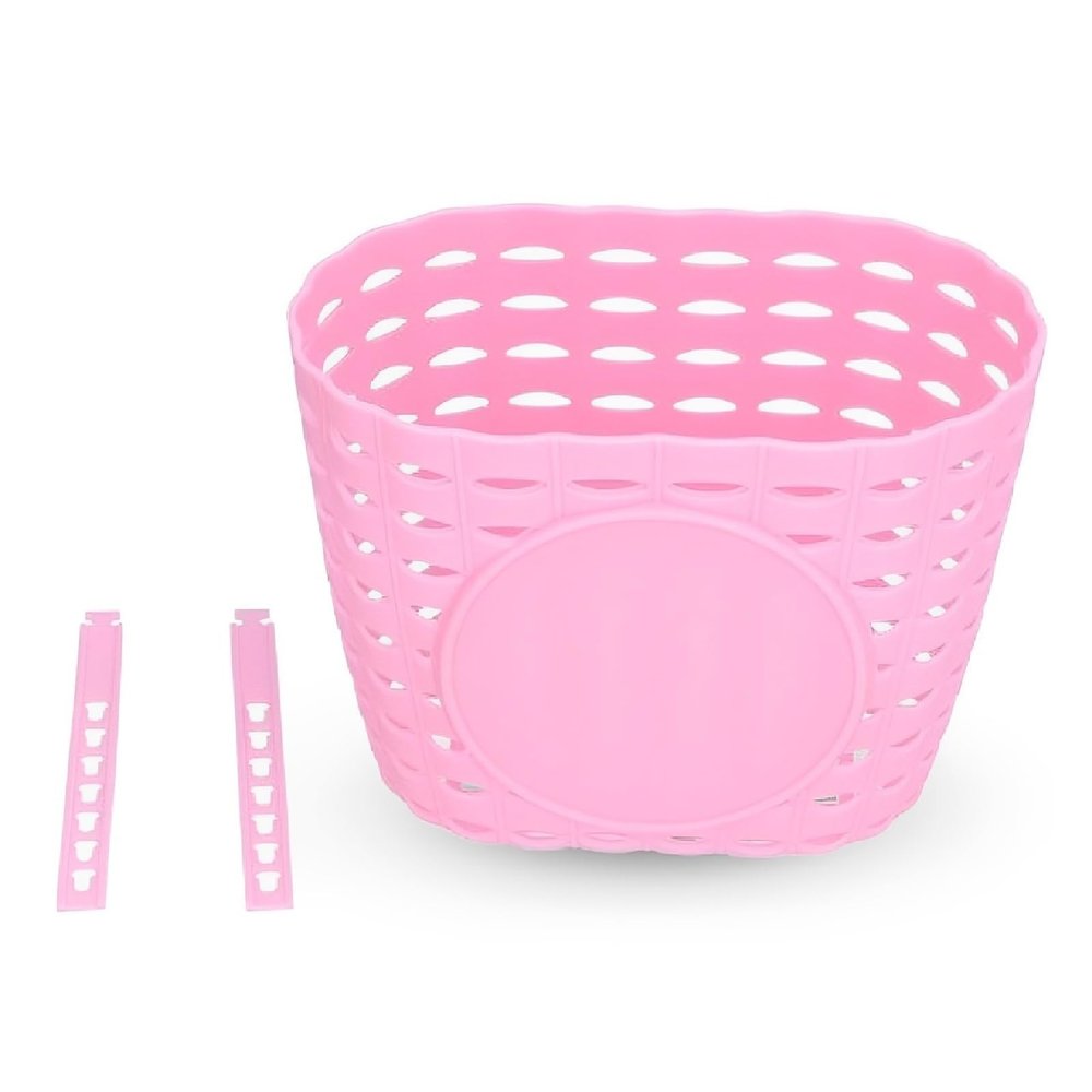 HERCHR Kids Bike Basket, Plastic Bicycle Basket, Front Handlebar Mount, Pink, Large, 12 x 15 x 20cm / 4.7 x 5.9 x 7.9inch, 10 lbs Load Capacity