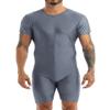 Kvysinly Men's One Piece Short Sleeves Leotard Wrestling Singlet Gym Workout Athletic Zipper Zentai Bodysuit Dark Grey Large view 2