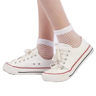 K BKVAVA Womens Fishnet Socks Short Ankle Sock High Mesh Fishnet Hosiery 5 Pack,White