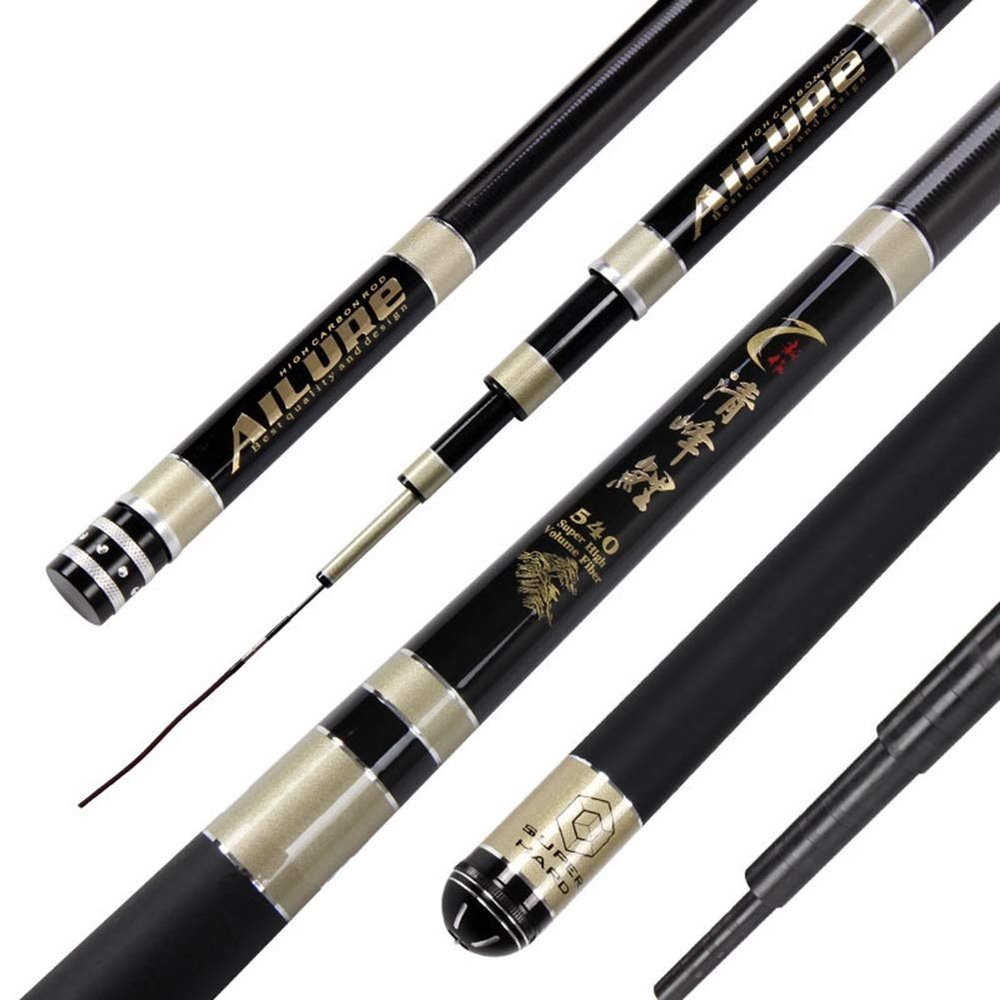 ZFF Spining Fishing Rods Carp Carbon Telescopic Ultra-Light Super Hard Stream Hand Pole 3.6m 3.9m 4.5m 4.8m 5.4m 5.7m 6.3m 7.2m Fish Tackle Black Pit (Size : 7.2m)