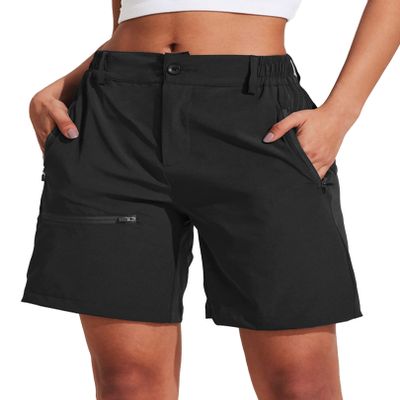 COOrun Women's Hiking Cargo Shorts Quick Dry Work Summer Shorts for Women Golf Travel Athletic with Zipper Pockets Black S