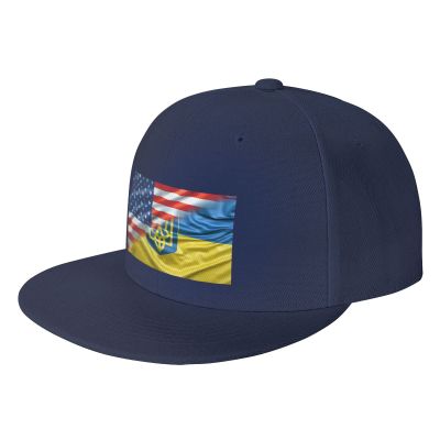 American Ukrainian Combined Corrugated Flag Baseball Cap for Men Women Adjustable Trucker Hats Vintage Washed Dad Hat Gifts Navy Blue