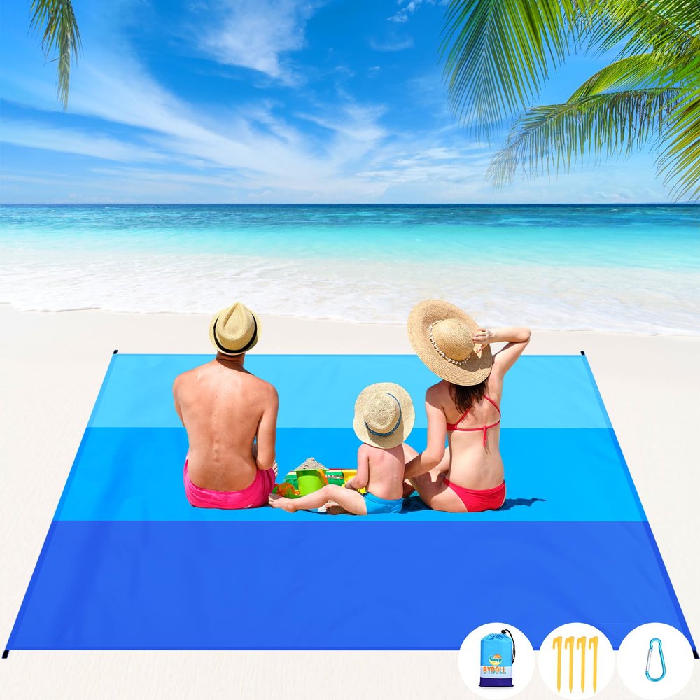 BYDOLL Beach Blanket Waterproof Sandproof 78''81'' 1-5 Adults Oversized Lightweight Large Picnic Mat Waterproof Sandproof Blanket for Beach Camping Hiking Travel