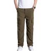 Mens Multi-Pocket Cotton Cargo Pants Mid Waist Casual Loose Military Pants Fleece Thick Outdoor Climbing Trousers (Khaki,Medium) view 1