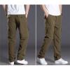 Mens Multi-Pocket Cotton Cargo Pants Mid Waist Casual Loose Military Pants Fleece Thick Outdoor Climbing Trousers (Khaki,Medium) view 2