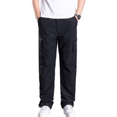JEsilunmaMY Mens Multi-Pocket Cotton Cargo Pants Mid Waist Casual Loose Military Pants Fleece Thick Outdoor Climbing Trousers (Black,3X-Large)