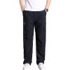 JEsilunmaMY Mens Multi-Pocket Cotton Cargo Pants Mid Waist Casual Loose Military Pants Fleece Thick Outdoor Climbing Trousers (Black,3X-Large) view 1