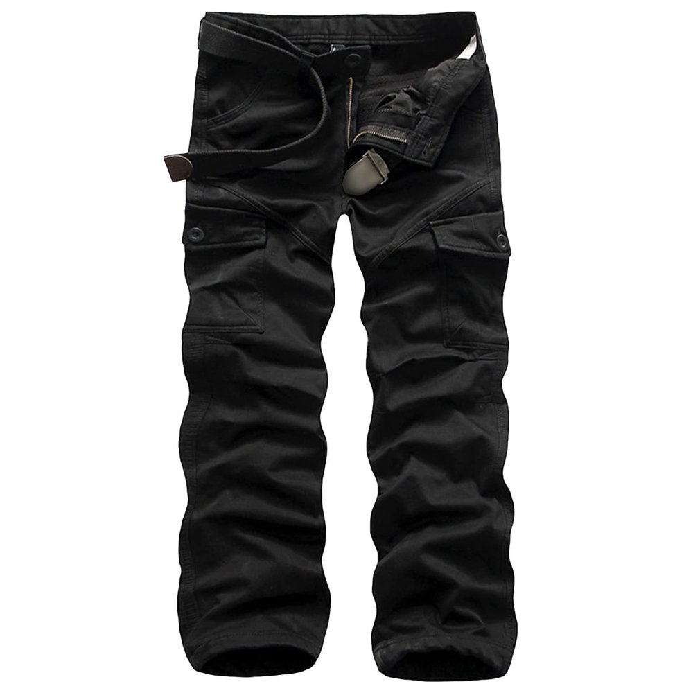 JEsilunmaMY Winter Cargo Pants for Men Multi-Pocket Fleece Lined Warm Thicken Trousers Outdoor Military Straight Cotton Pants (Black,30)