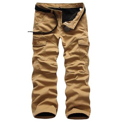 JEsilunmaMY Winter Cargo Pants for Men Multi-Pocket Fleece Lined Warm Thicken Trousers Outdoor Military Straight Cotton Pants (Yellow,40)