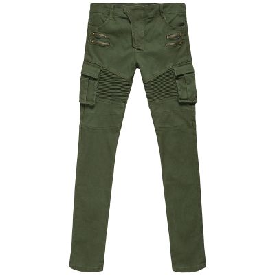 JEsilunmaMY Men's Multi-Pocket Jean Pants Mid Waist Stretch Skinny Cotton Jeans Distressed Washed Casual Denim Trousers (Green,X-Large)