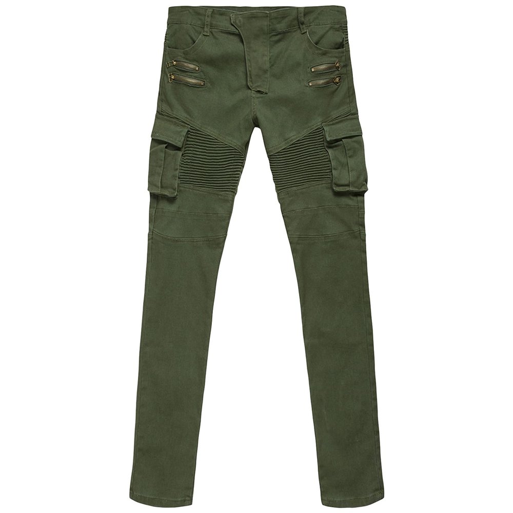 JEsilunmaMY Men's Multi-Pocket Jean Pants Mid Waist Stretch Skinny Cotton Jeans Distressed Washed Casual Denim Trousers (Green,X-Large)